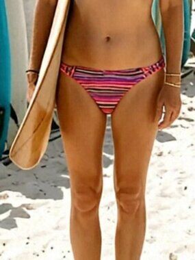 Victoria's Secret Strappy Cheeky Pink Multi-Color Striped Bikini Bottom Size M